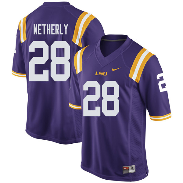 Men #28 Mannie Netherly LSU Tigers College Football Jerseys Sale-Purple